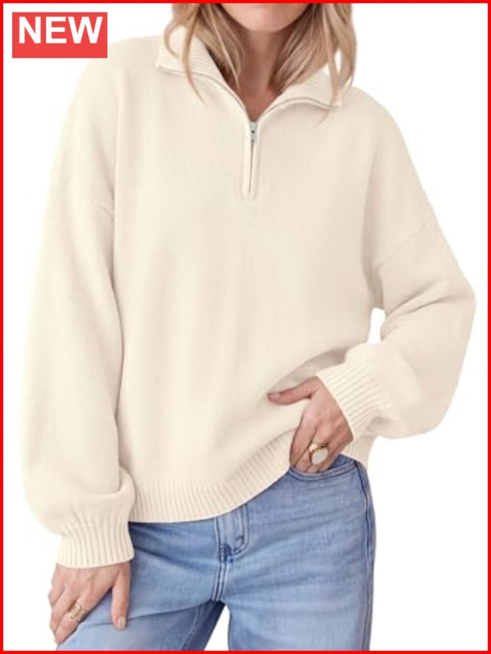 Oversized Quarter Zip Pullover Sweater Loose Knit Fall Winter